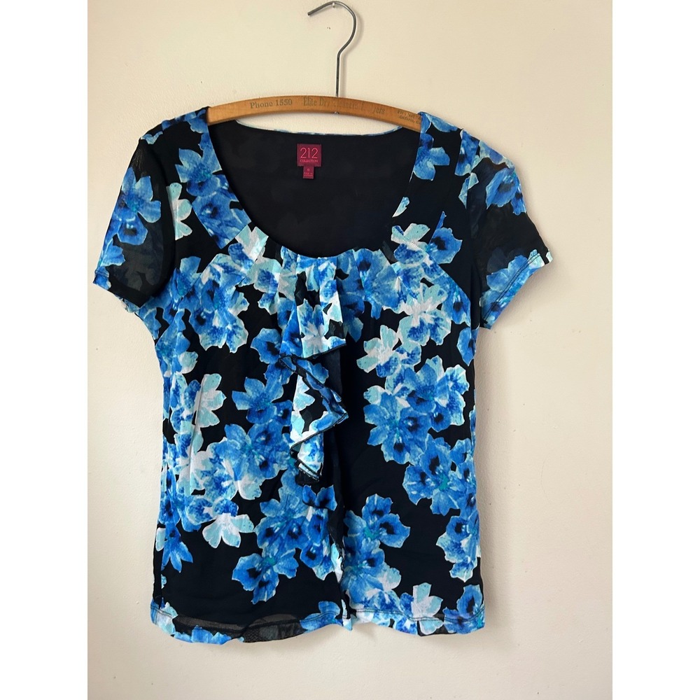Y2K 212‎ Collection Women's Blue Floral Ruffle Top Size S Cottagecore Fairycore